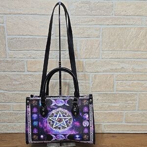 NWOT Goddess PU Leather Medium Tote Handbag Galaxy Tree Of Life Pentacle